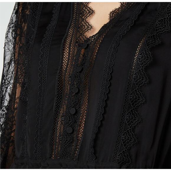 Self-Portrait Black Crochet-Trimmed Crepe De Chine And Lace Mini Dress - Picture 4 of 9